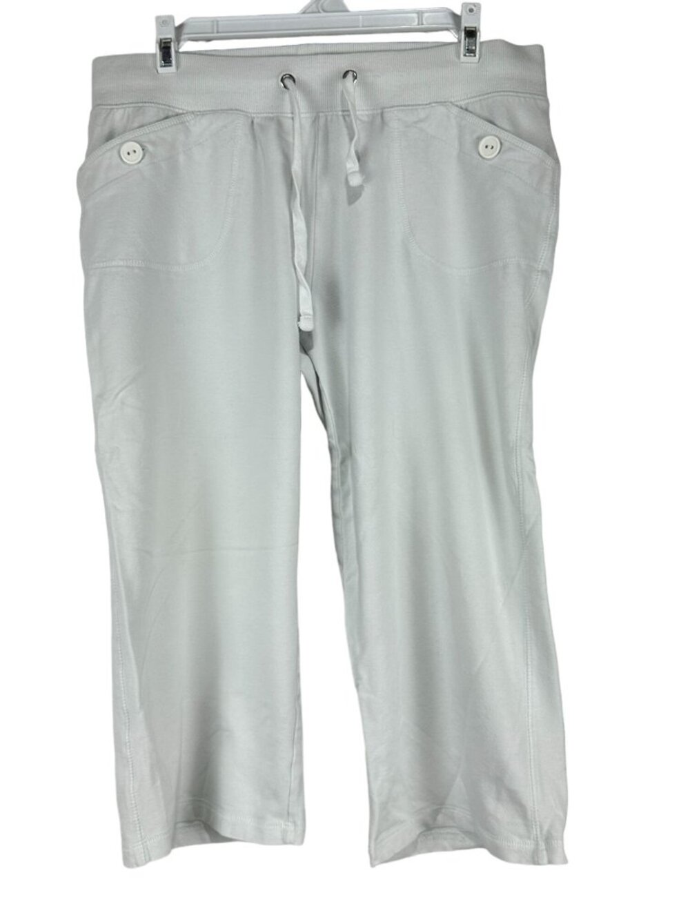 LA Blues Womens White Drawstring Lounge Capris Size Large Lightweight Stretch